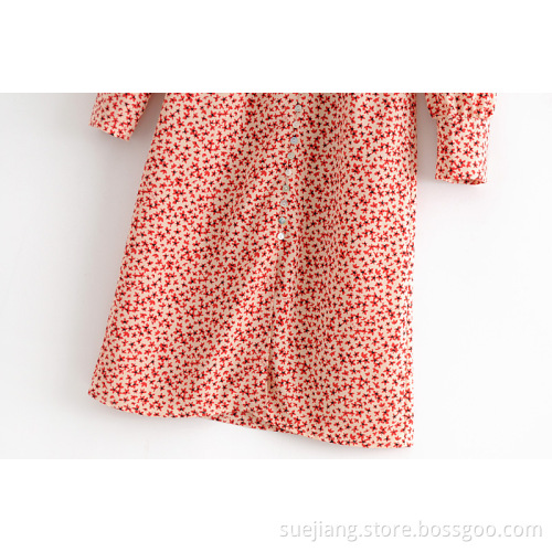 New Digital Printing Women Long Front Button Dress